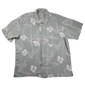 Batik Bay Hawaiian Shirt Mens XL Green Silk Bamboo Floral Short Sleeve Camp Top